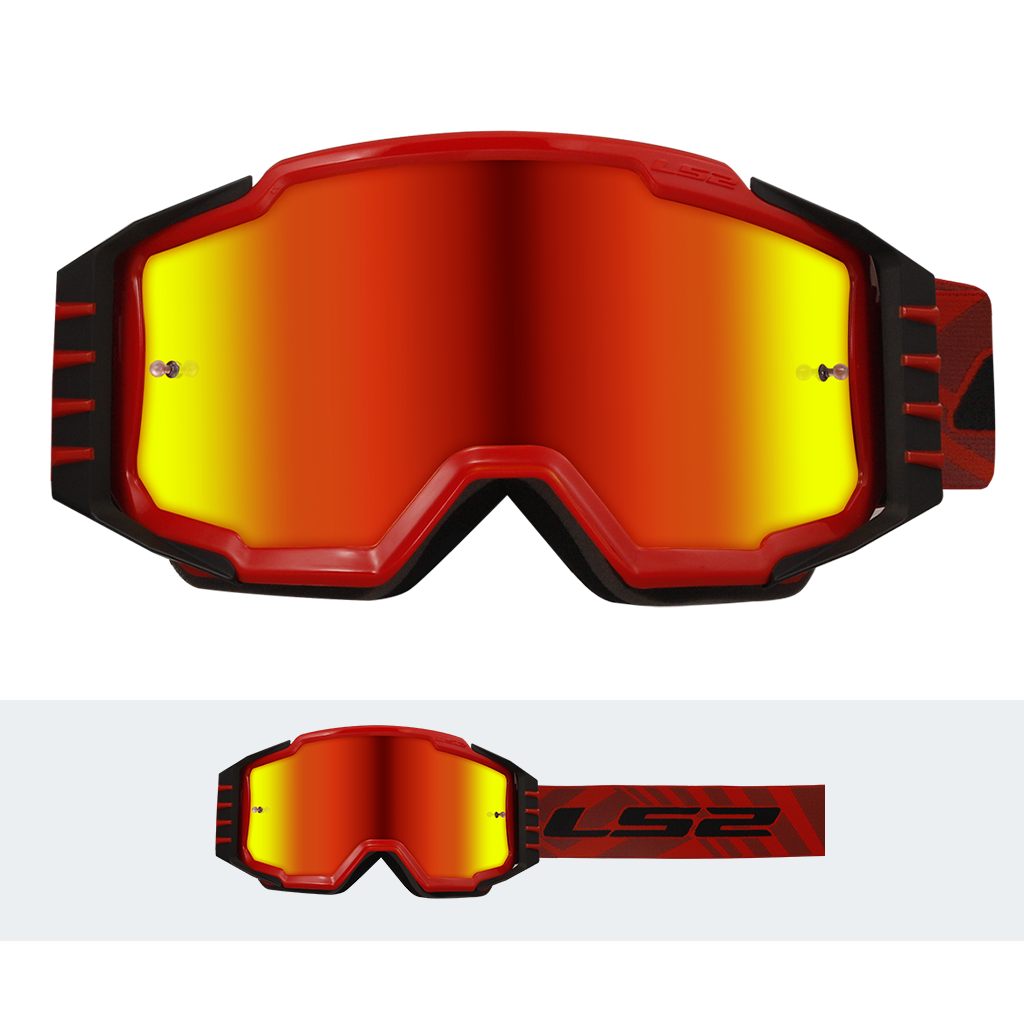 LS2 CHARGER PRO GOGGLE RED WITH IRIDIUM VISOR