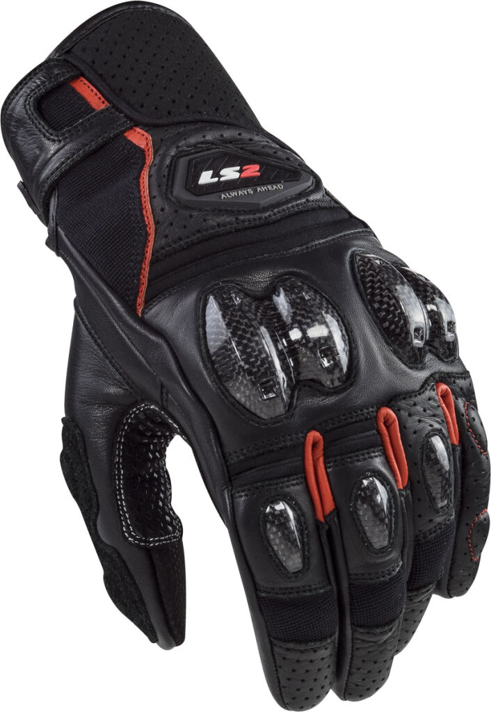 LS2 SPARK 2 LEATHER MAN GLOVES BLACK RED