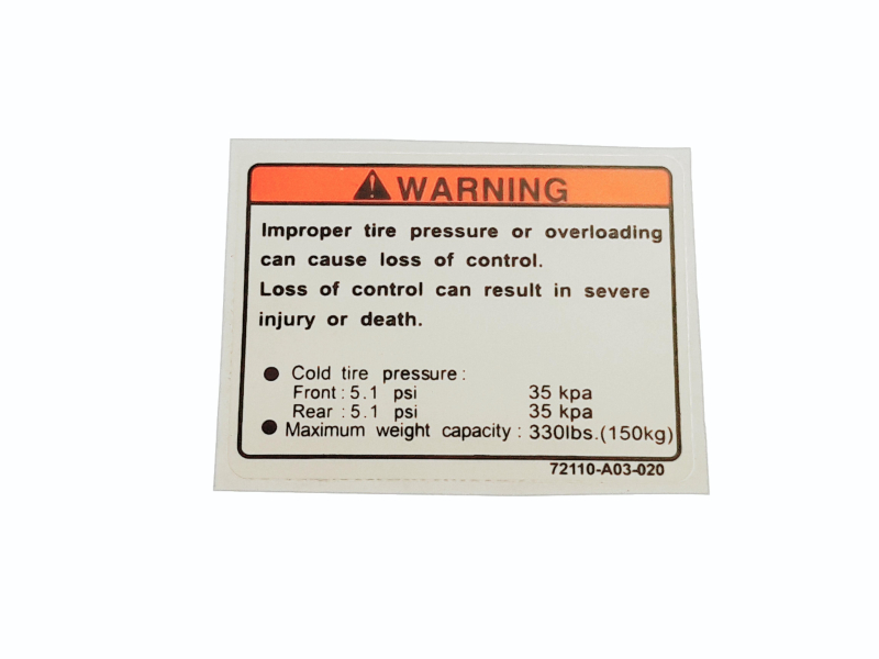 Warning Sticker, Tire Pressure